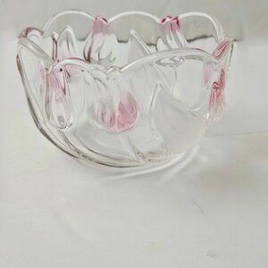 Vintage Mikasa “Nadine” Crystal Bowl Pink Frosted Roses • West Germany •